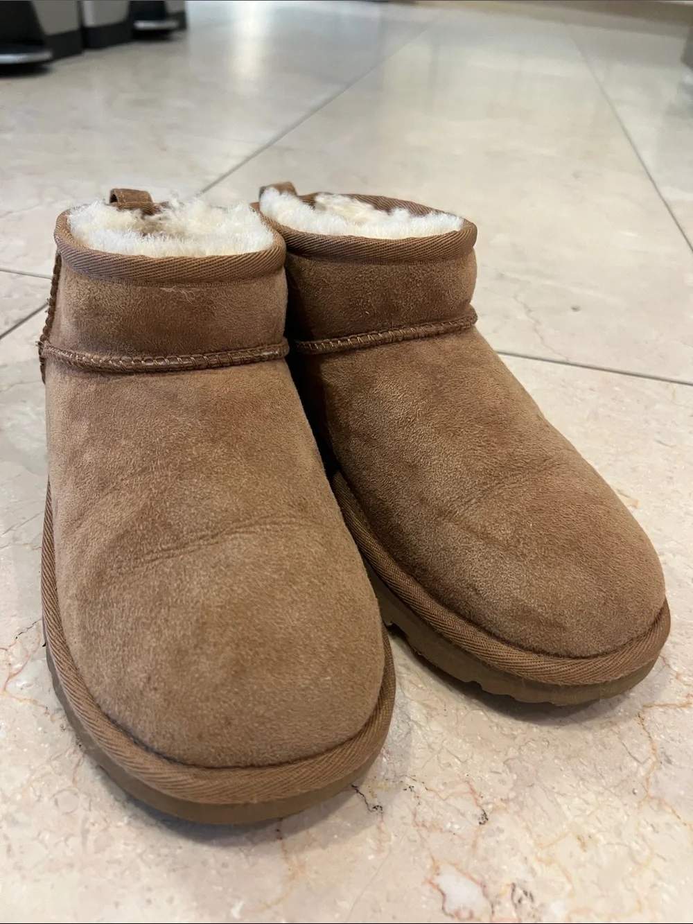 UGGS Chestnut Used Mini Shearling Lined Slip-On Boots